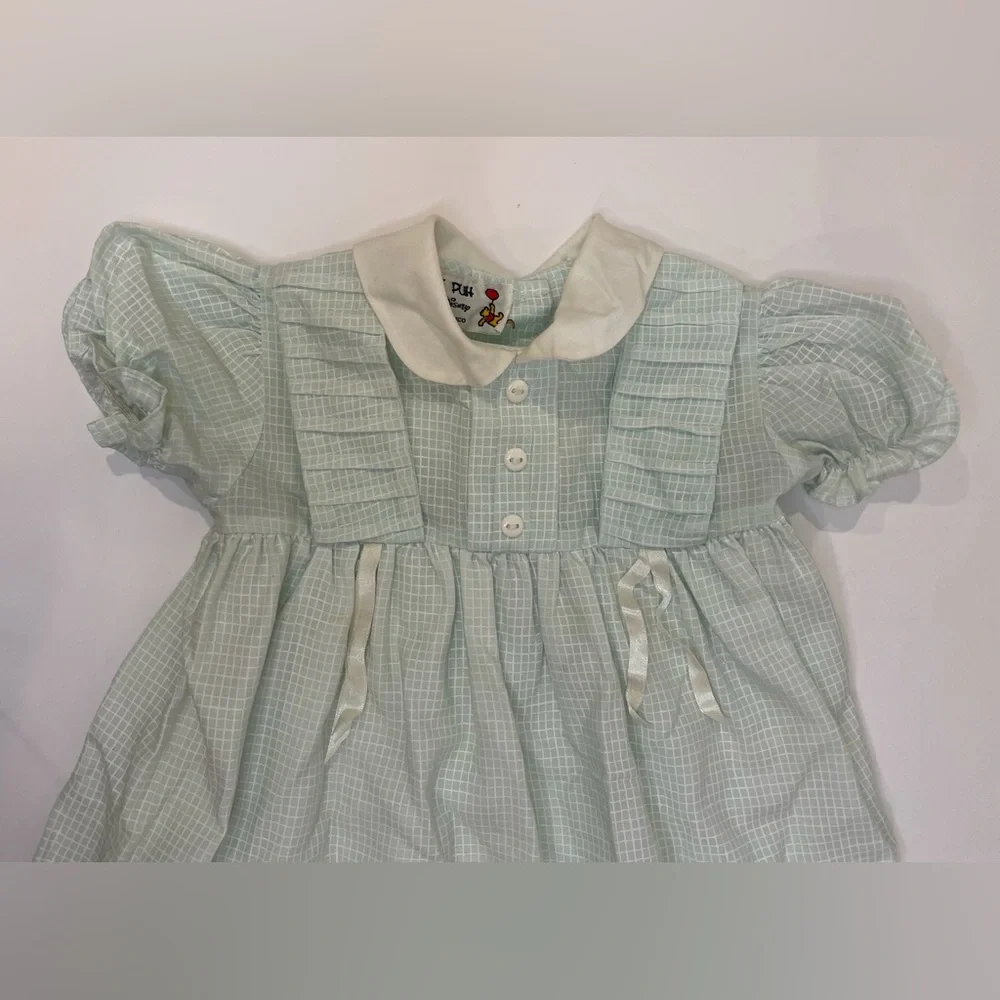 Vintage Mint Green Plaid‎ Girls Dress Sz 18-24 month